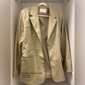 OAK + FORT Oversized Faux Leather Blazer in Sage Green